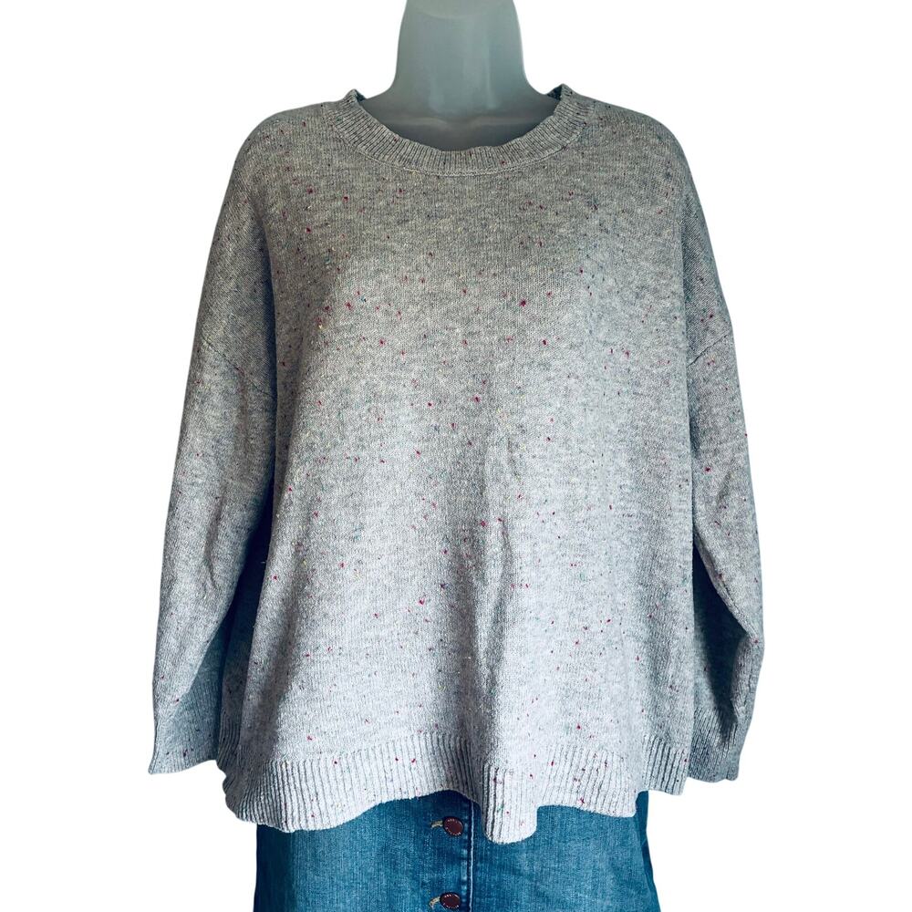 LOFT Confetti Speckled Sweater Women’s Large Gray Crew Neck Knit Pullover Soft